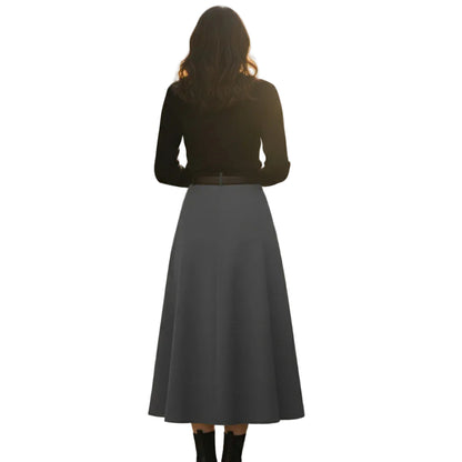 Jupe Femme Midi Plissée Ceinturée-Gigié