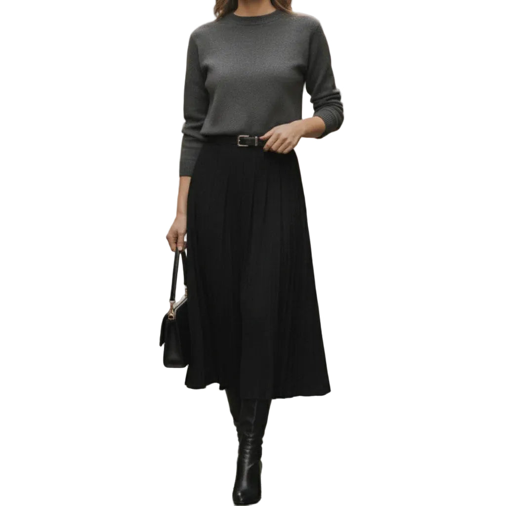 Jupe Femme Midi Plissée Ceinturée-Gigié