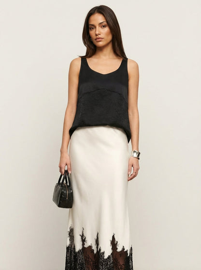 Jupe midi en satin pour femme avec ourlet en dentelle 5