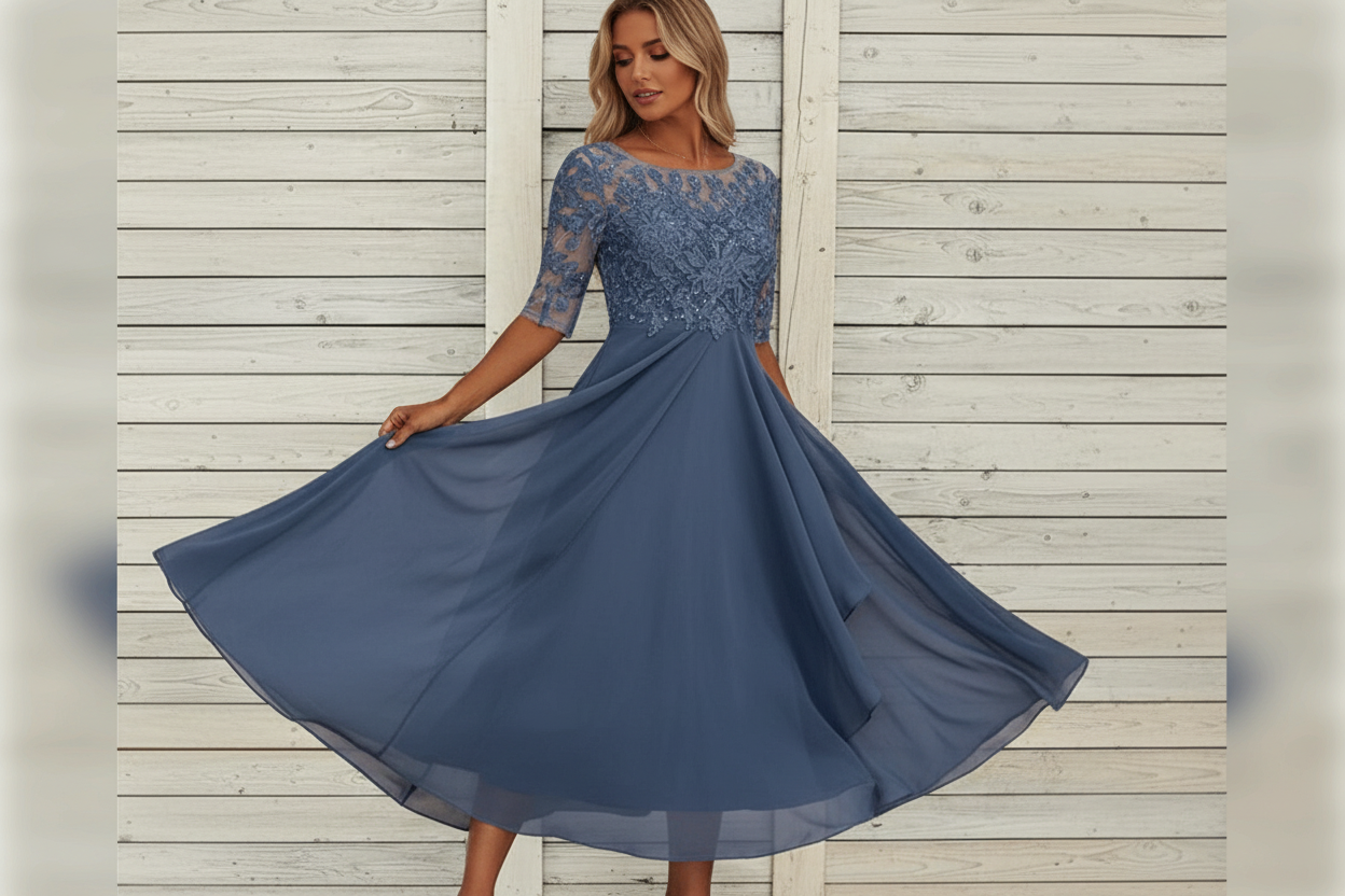 Robe femme avec haut en dentelle et jupe évasée