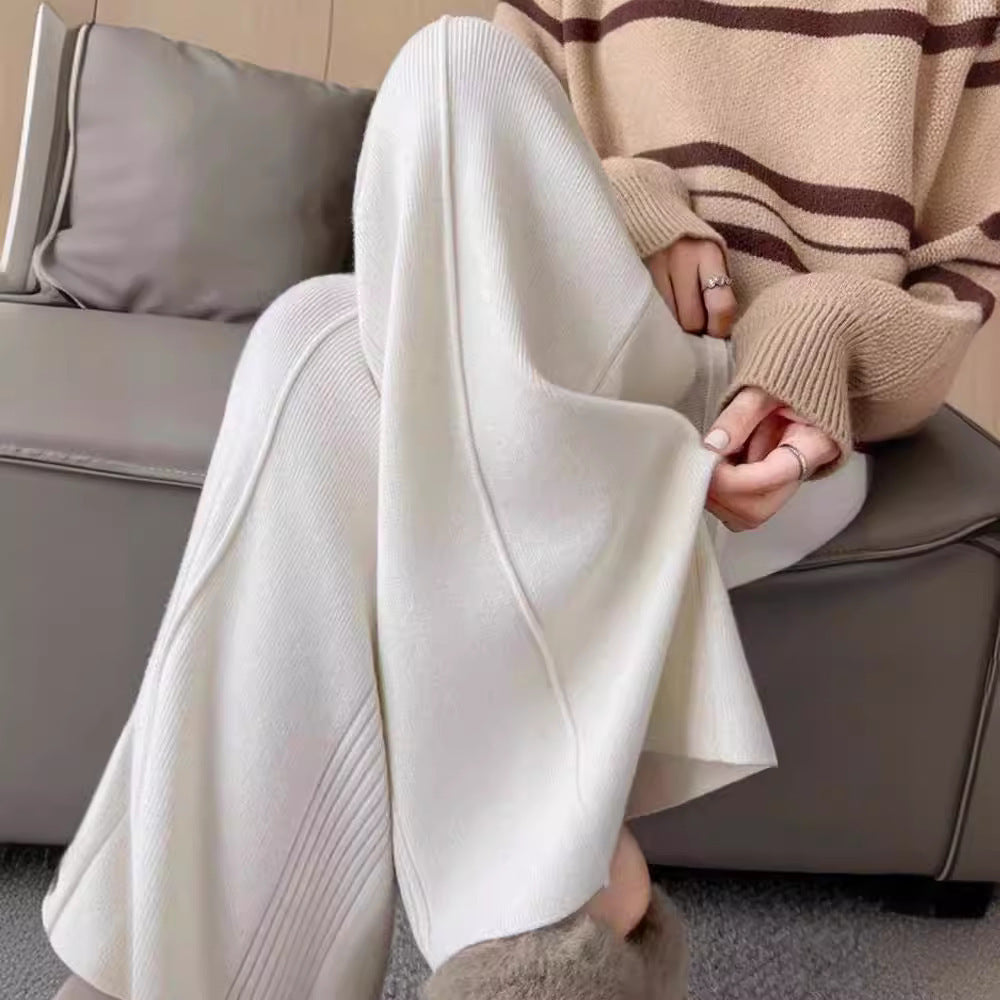 Pantalon en maille à jambe large avec taille élastique pour femme