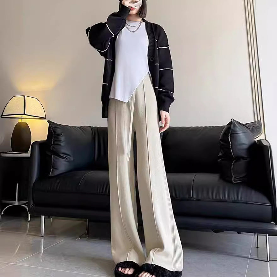 Pantalon en maille à jambe large avec taille élastique pour femme