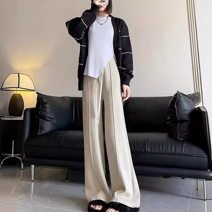 Pantalon en maille à jambe large avec taille élastique pour femme