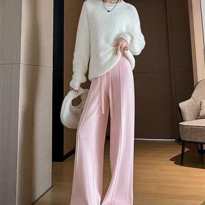 Pantalon en maille à jambe large avec taille élastique pour femme