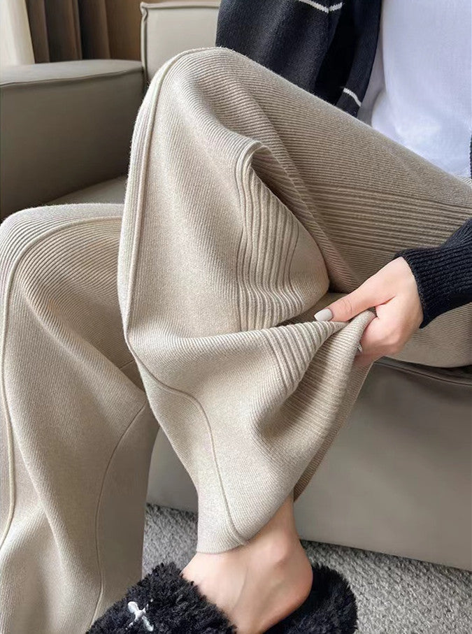 Pantalon en maille à jambe large avec taille élastique pour femme