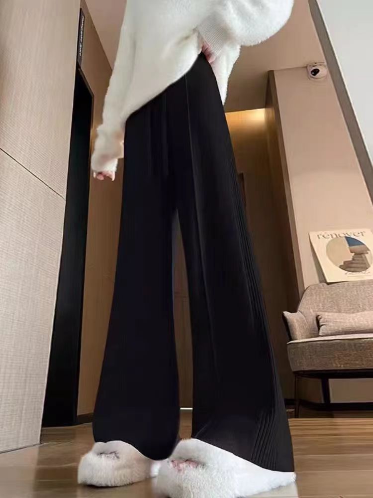 Pantalon en maille à jambe large avec taille élastique pour femme