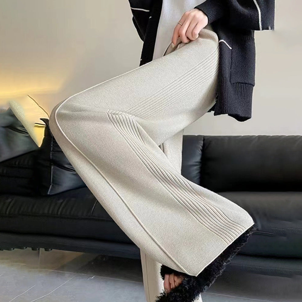 Pantalon en maille à jambe large avec taille élastique pour femme
