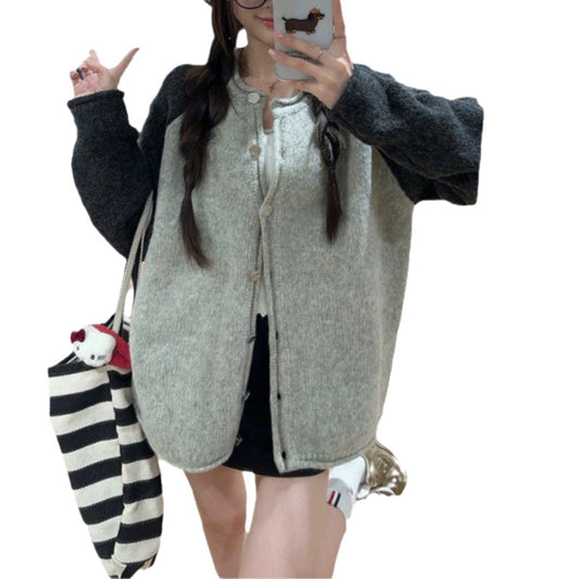 Veste en maille pour femme avec fermeture boutonnée et manches contrastées