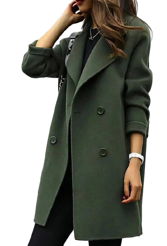 Manteau femme longueur midi avec double boutonnage et col à revers