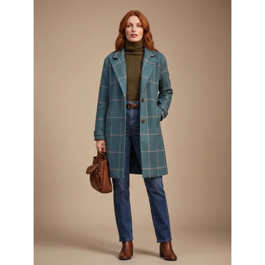 Manteau long à carreaux pour femme avec col à revers 2