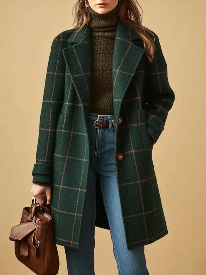 Manteau long à motif à carreaux pour femme 2