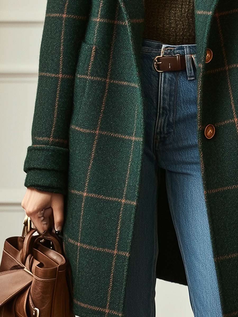 Manteau long à motif à carreaux pour femme 5