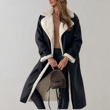Manteau long pour femme en matière synthétique avec doublure en teddy 2