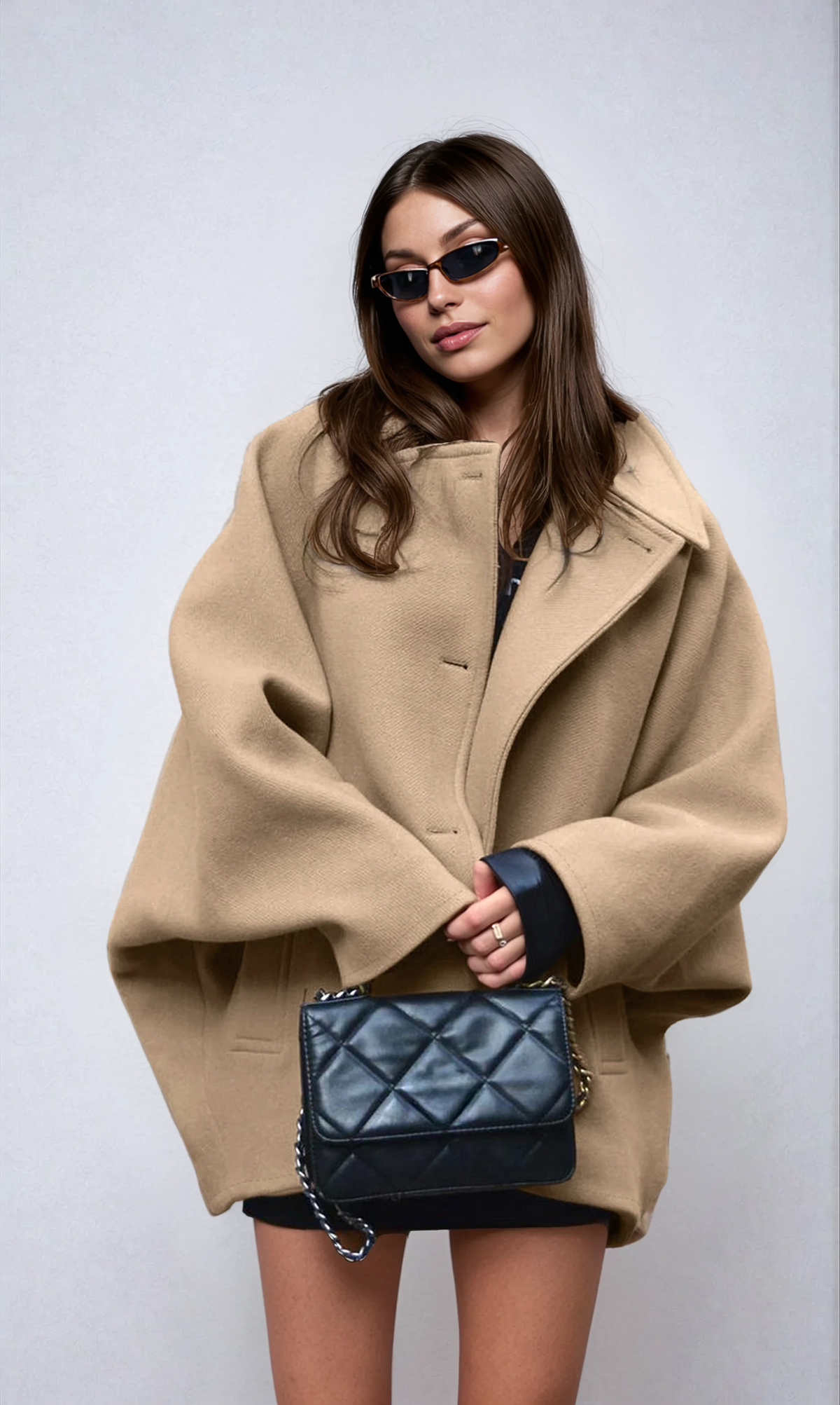 Manteau oversize en mélange de laine pour femme avec fermeture à boutons 2