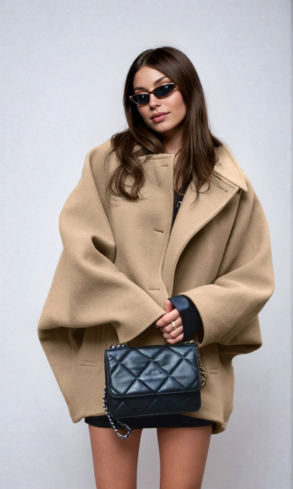 Manteau oversize en mélange de laine pour femme avec fermeture à boutons 2