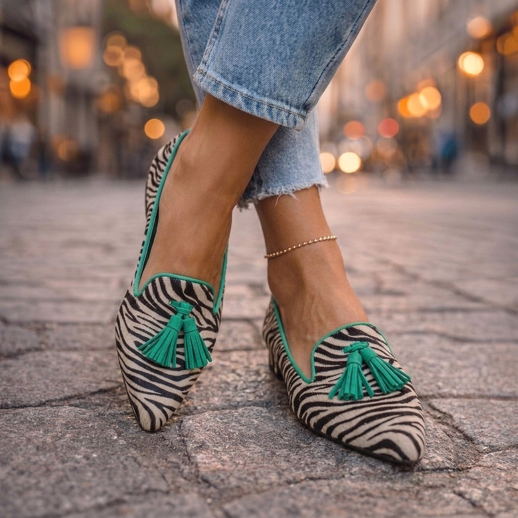 Mocassins à bout pointu en suédine pour femme avec pompons 3