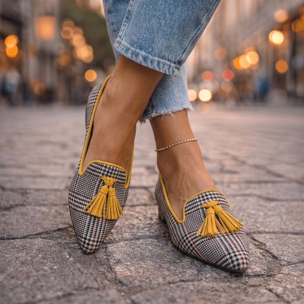 Mocassins à bout pointu en suédine pour femme avec pompons 5