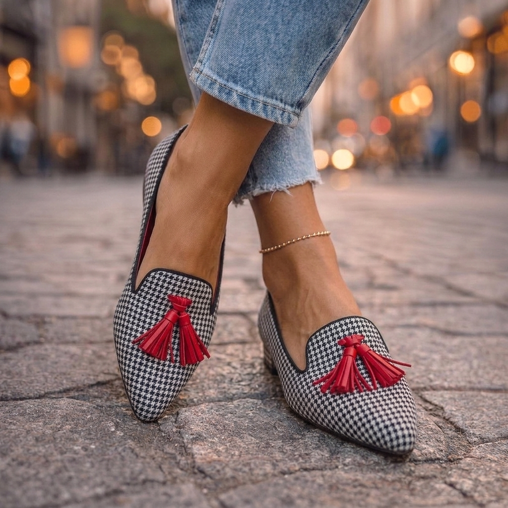 Mocassins à bout pointu en suédine pour femme avec pompons 6