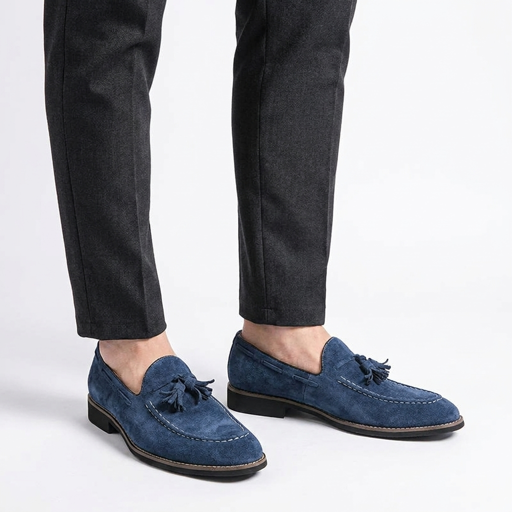 Mocassins à pampilles en daim pour homme avec surpiqûres contrastées 11