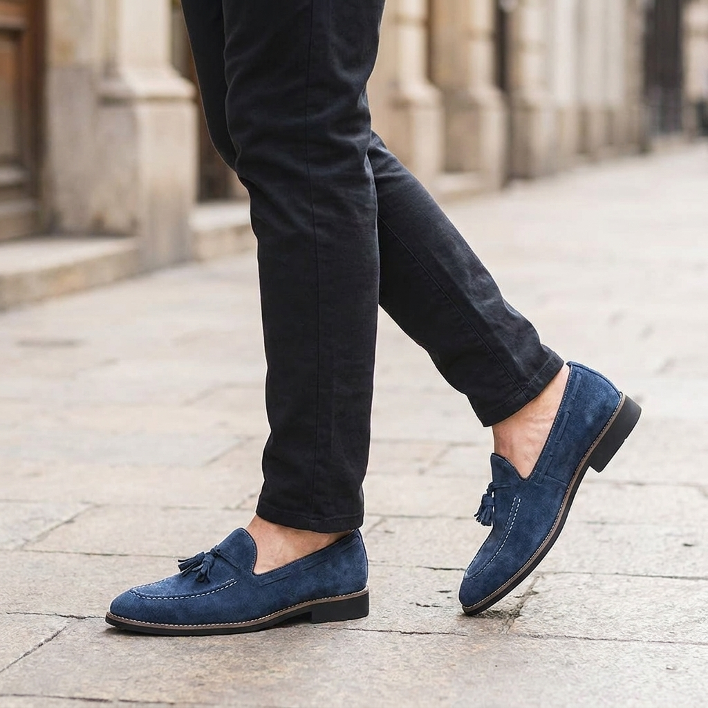 Mocassins à pampilles en daim pour homme avec surpiqûres contrastées 12