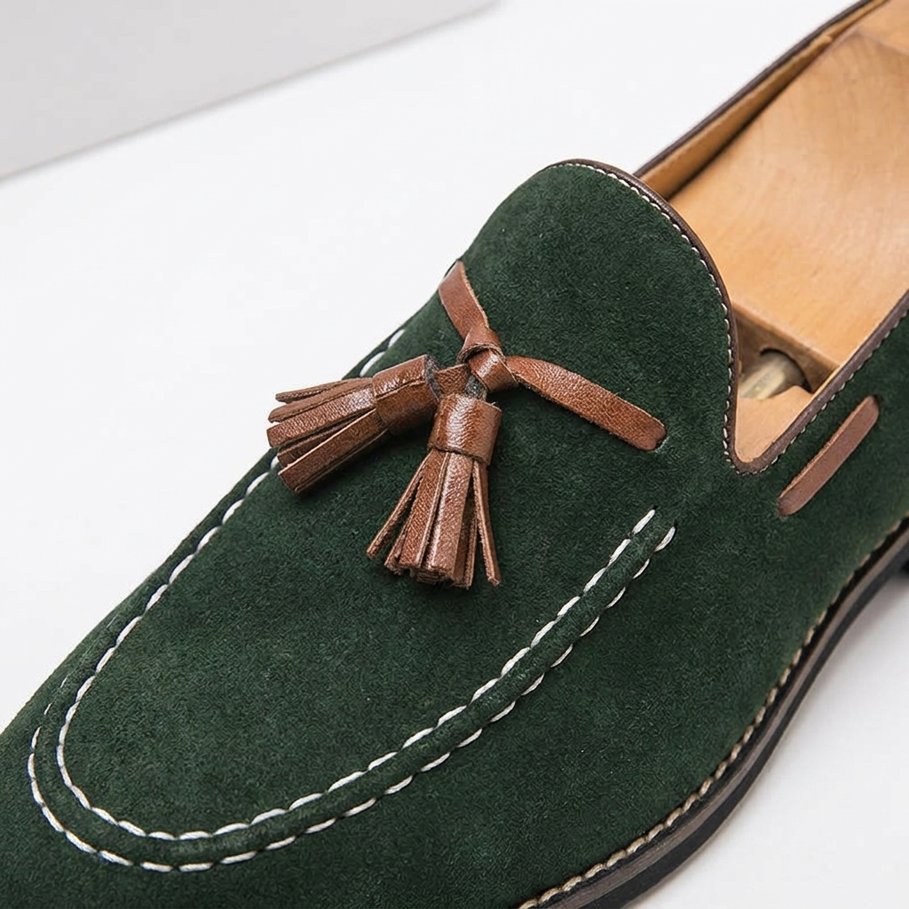 Mocassins à pampilles en daim pour homme avec surpiqûres contrastées 14
