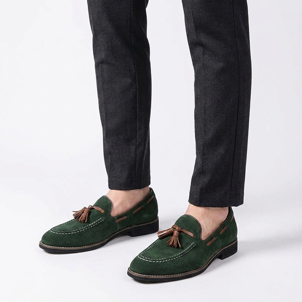 Mocassins à pampilles en daim pour homme avec surpiqûres contrastées 15