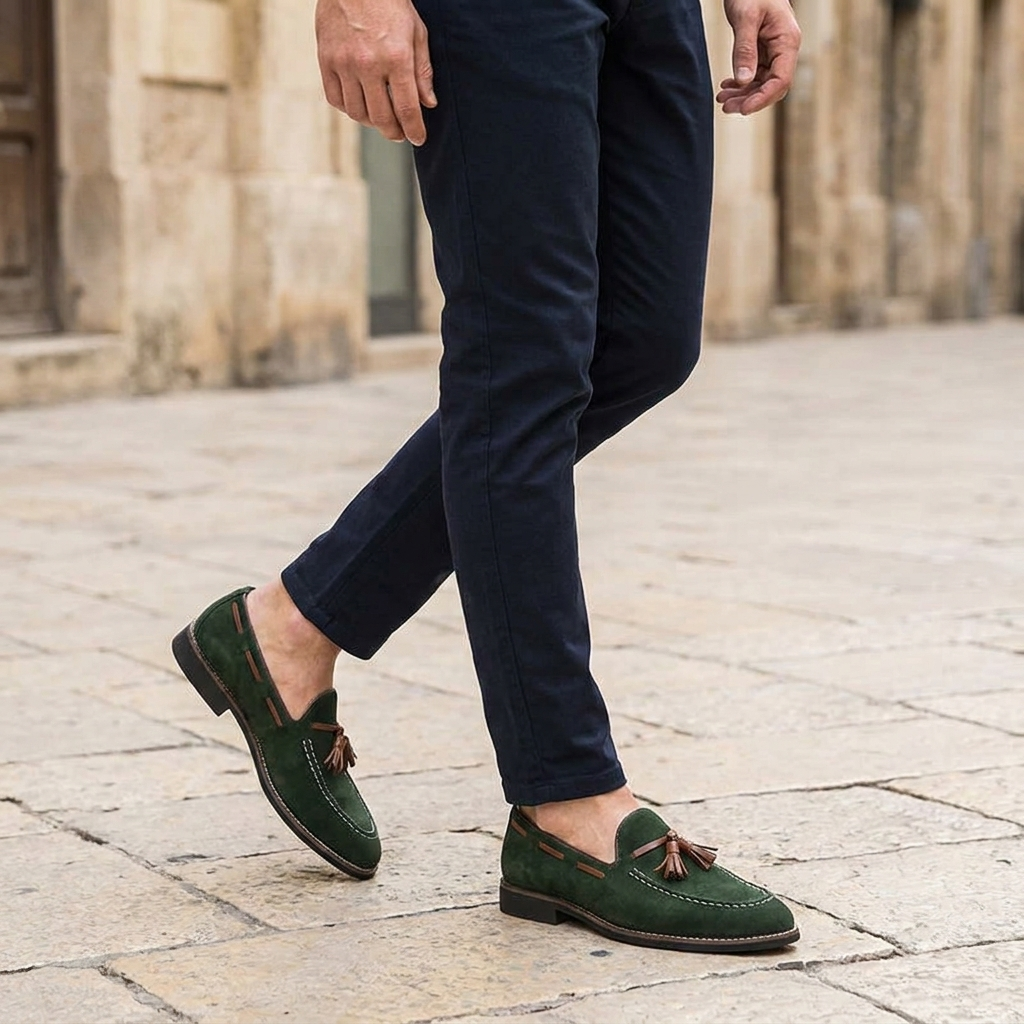 Mocassins à pampilles en daim pour homme avec surpiqûres contrastées 16
