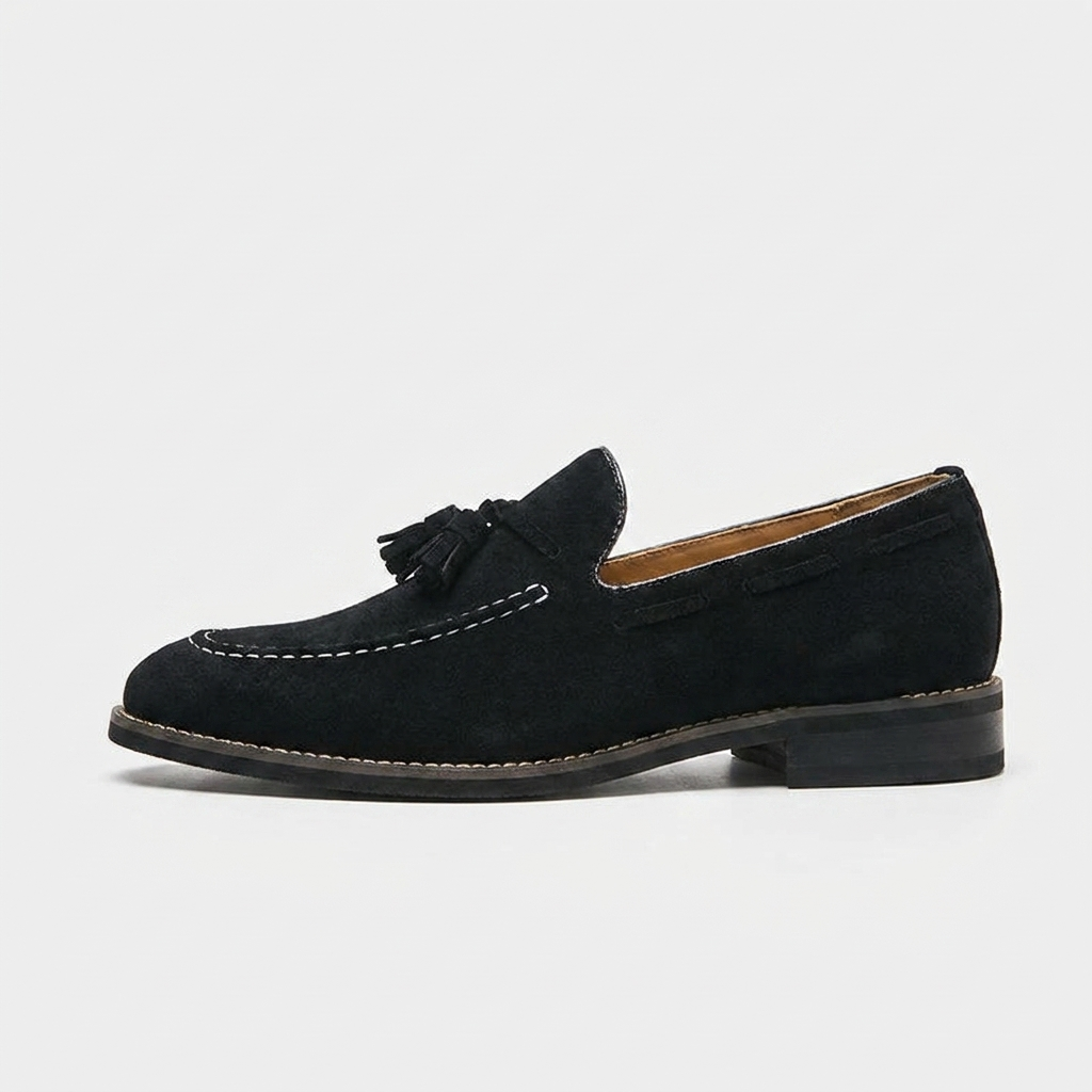 Mocassins à pampilles en daim pour homme avec surpiqûres contrastées 17