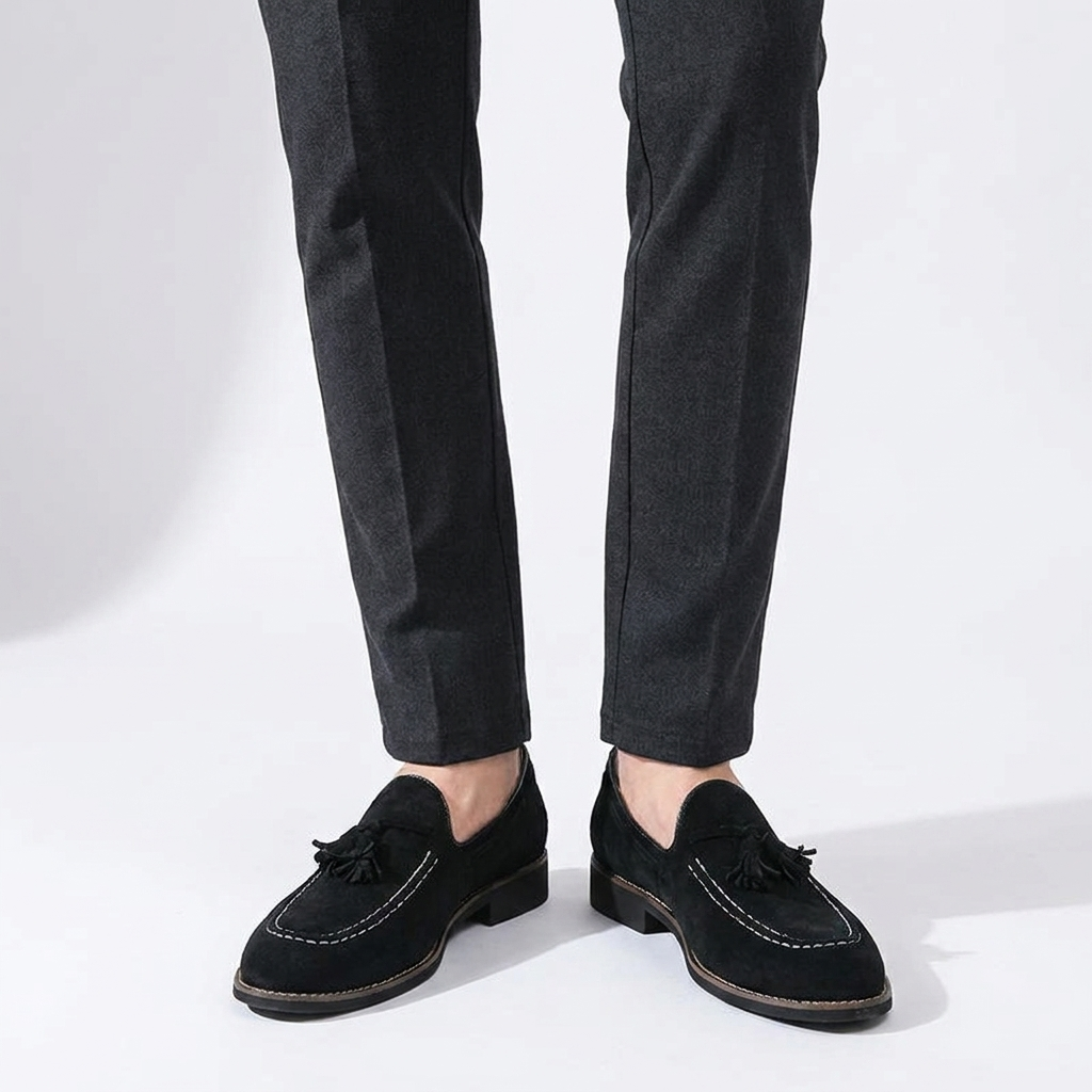 Mocassins à pampilles en daim pour homme avec surpiqûres contrastées 19
