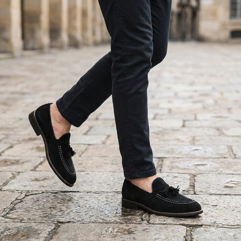 Mocassins à pampilles en daim pour homme avec surpiqûres contrastées 20
