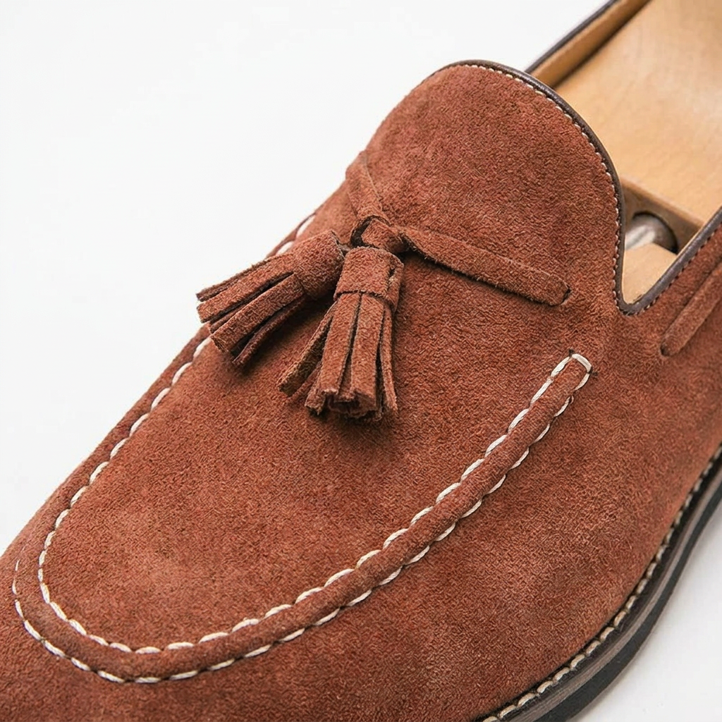 Mocassins à pampilles en daim pour homme avec surpiqûres contrastées 6