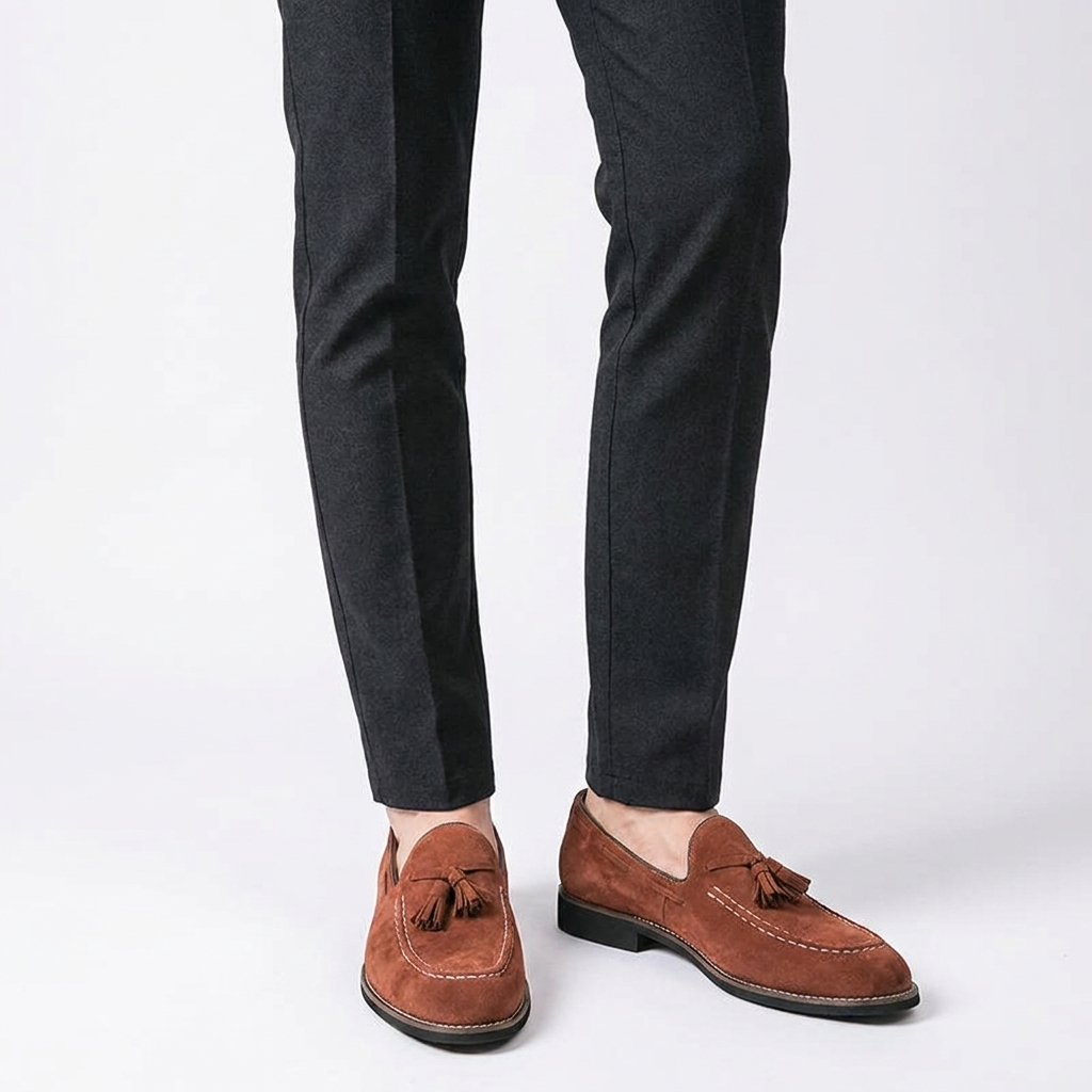 Mocassins à pampilles en daim pour homme avec surpiqûres contrastées 7