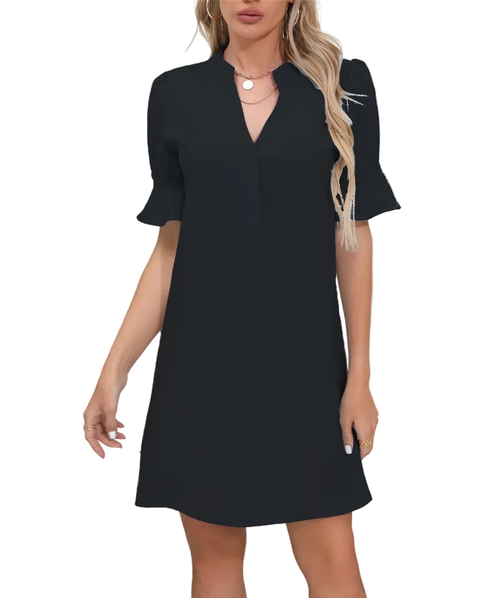 Robe à Manches Courtes pour Femme avec Encolure en V et Manches Évasées