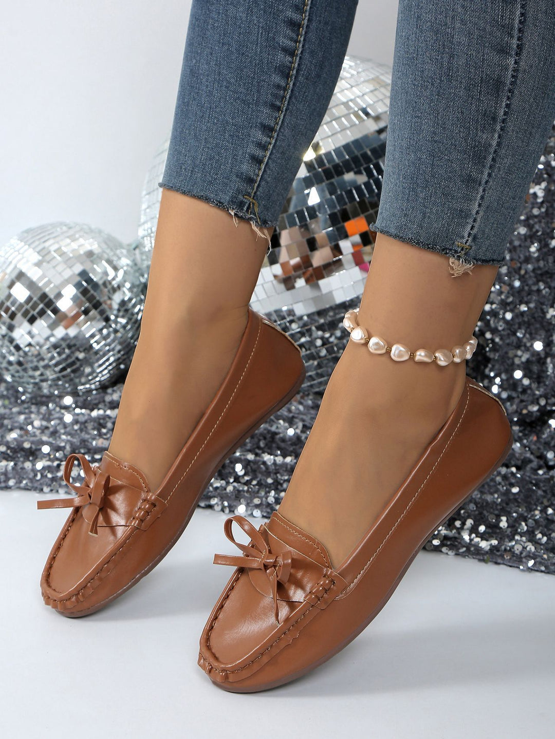 Mocassins Sans Lacets avec Nœud et Surpiqûres