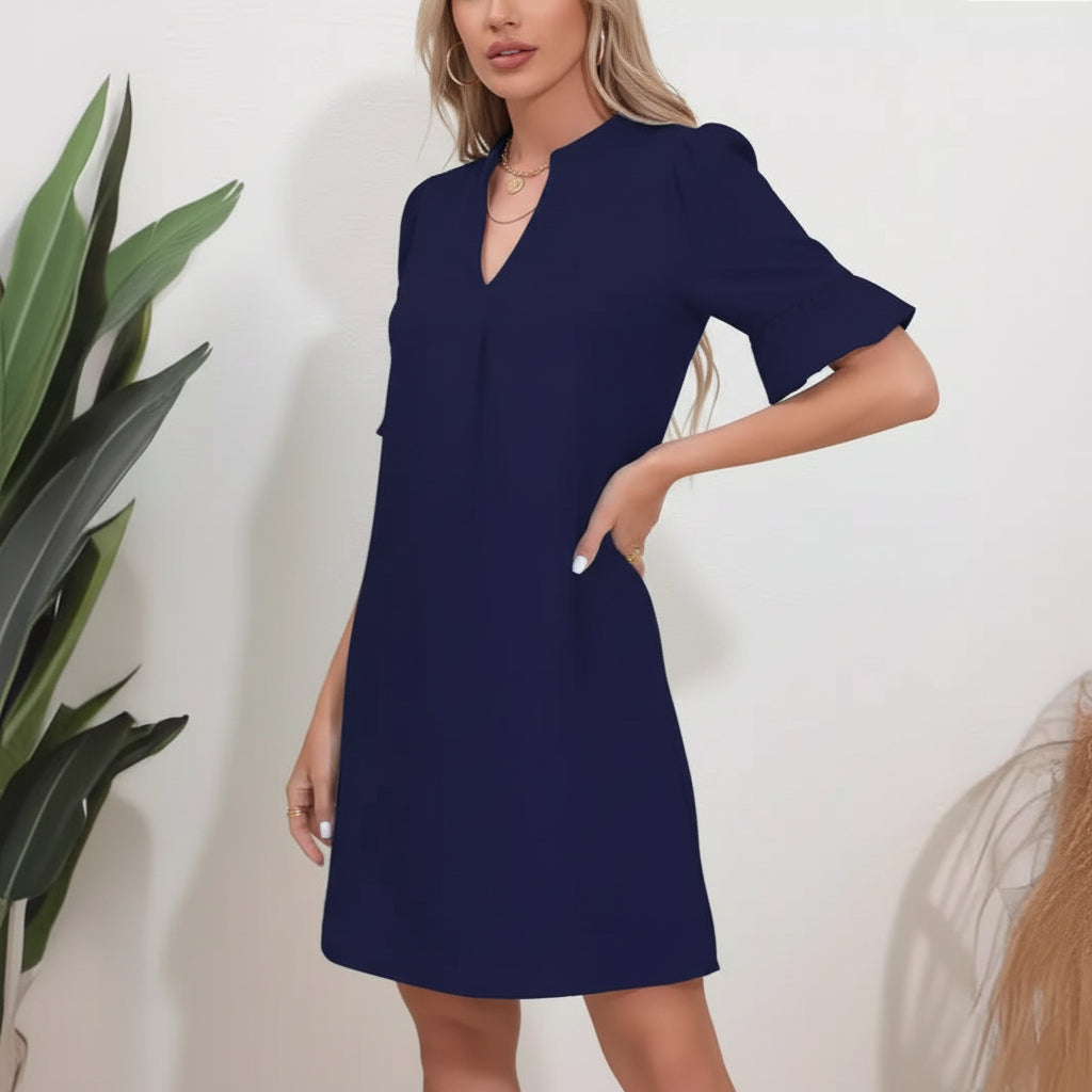 Robe à Manches Courtes pour Femme avec Encolure en V et Manches Évasées
