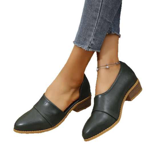 Chaussures Sans Lacets avec Talon Bas Carré et Détail de Couture