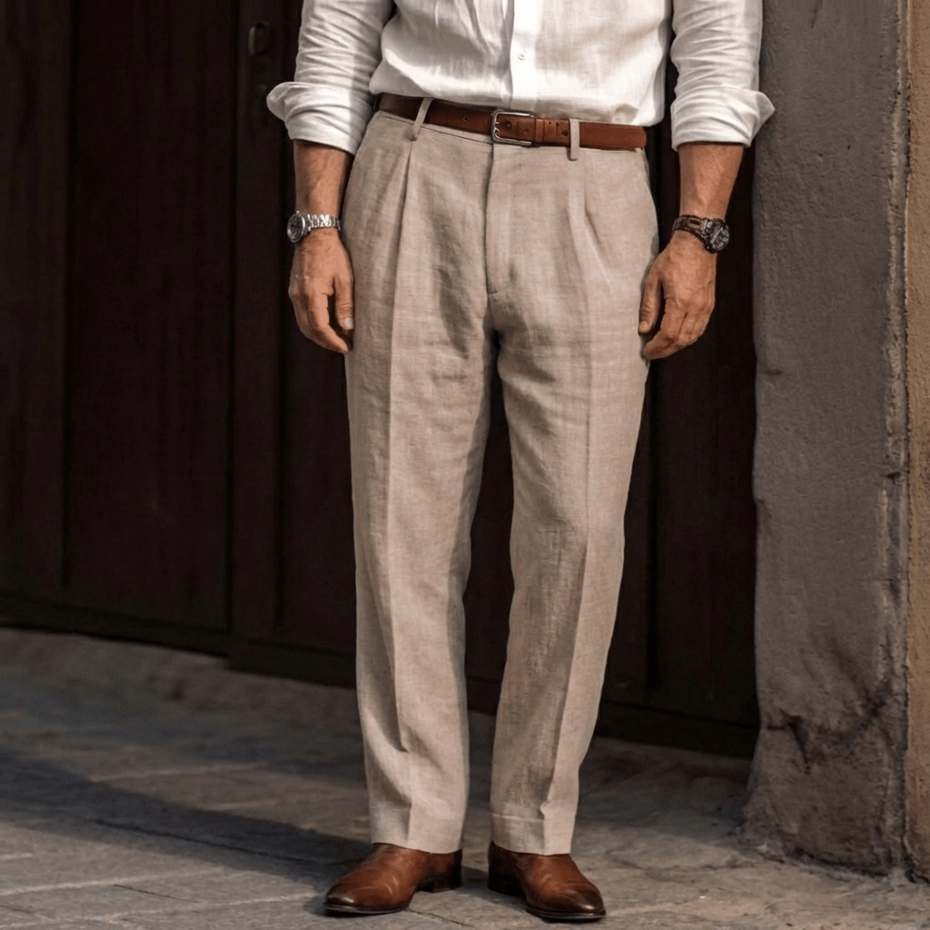 Pantalon à pinces pour homme avec passants de ceinture 4