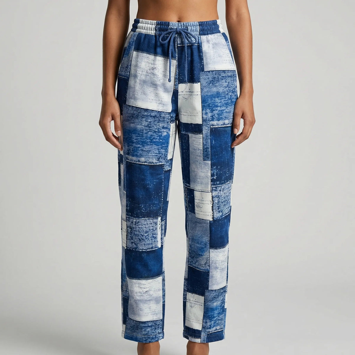 Pantalon droit en jean patchwork pour femme 2