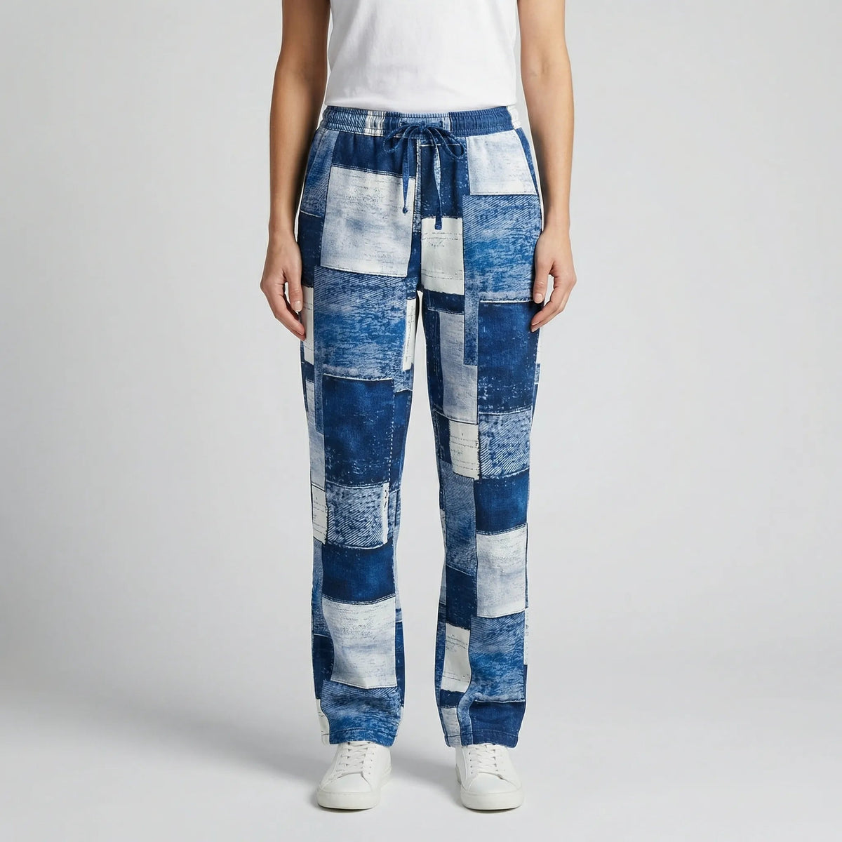 Pantalon droit en jean patchwork pour femme 8