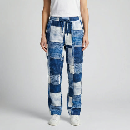 Pantalon droit en jean patchwork pour femme 8