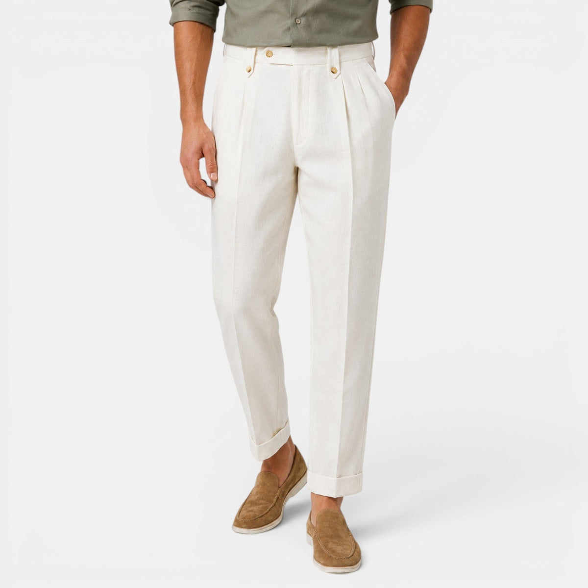 Pantalon droit en lin pour homme avec plis 4