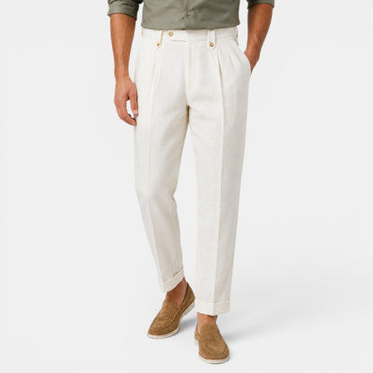 Pantalon droit en lin pour homme avec plis 4