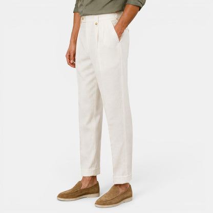 Pantalon droit en lin pour homme avec plis 5