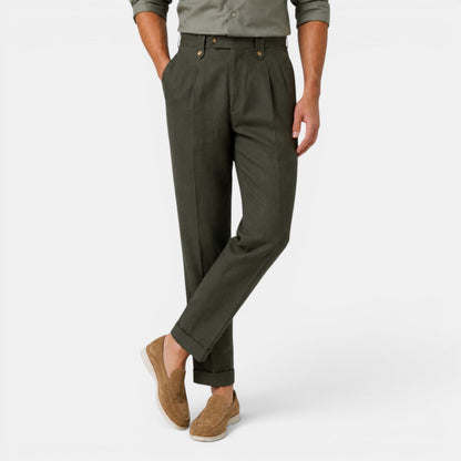 Pantalon droit en lin pour homme avec plis 7