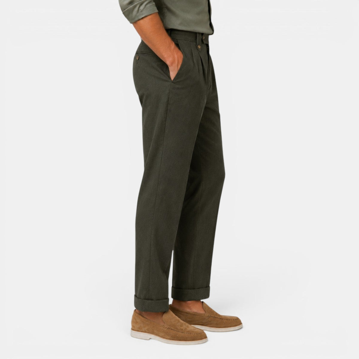 Pantalon droit en lin pour homme avec plis 8