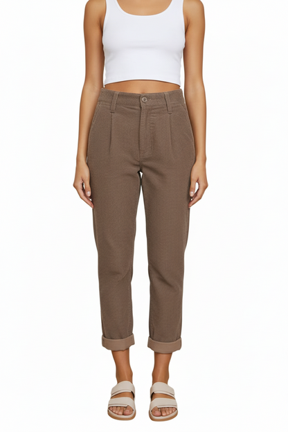 Pantalon en Velours Côtelé Taille Haute pour Femme