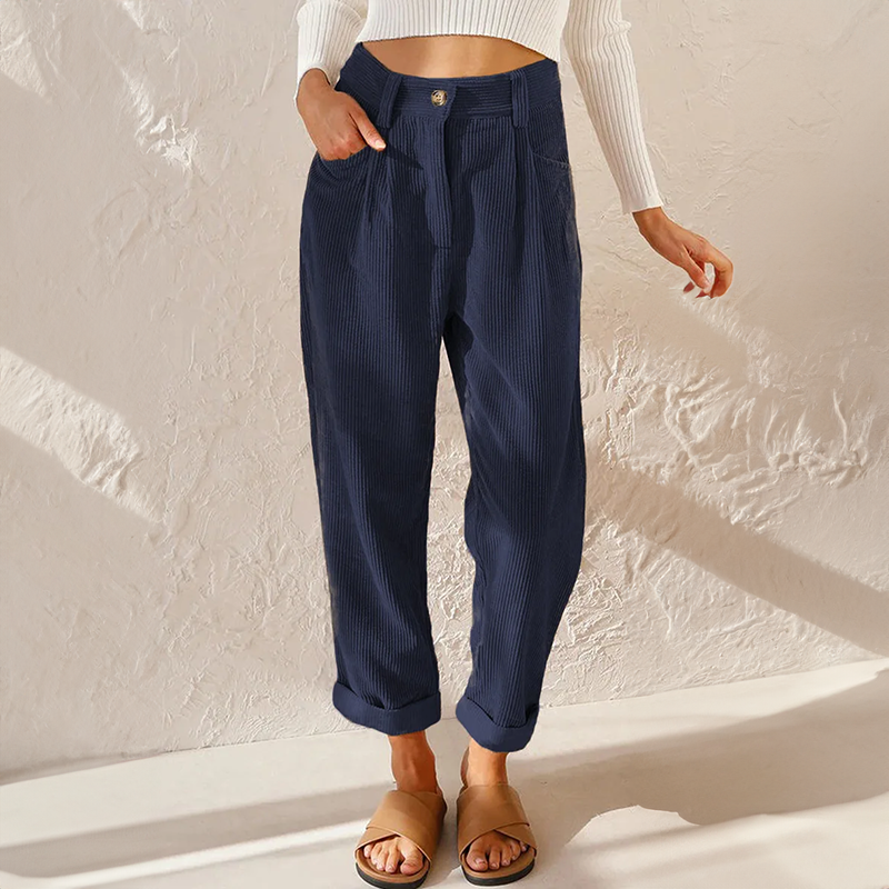 Pantalon fuselé taille haute en velours côtelé pour femme 3