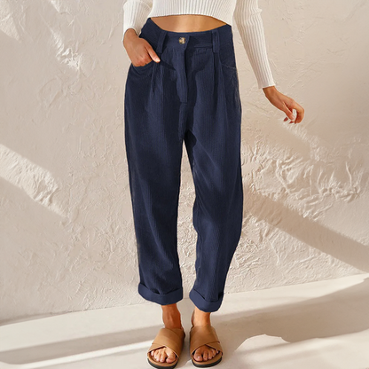 Pantalon fuselé taille haute en velours côtelé pour femme 3
