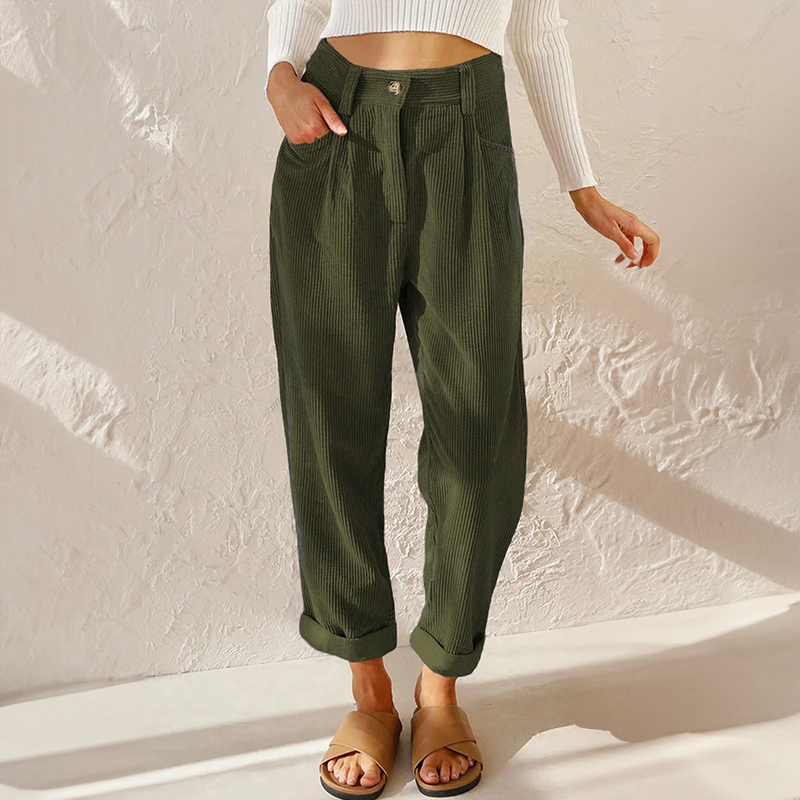 Pantalon fuselé taille haute en velours côtelé pour femme 4