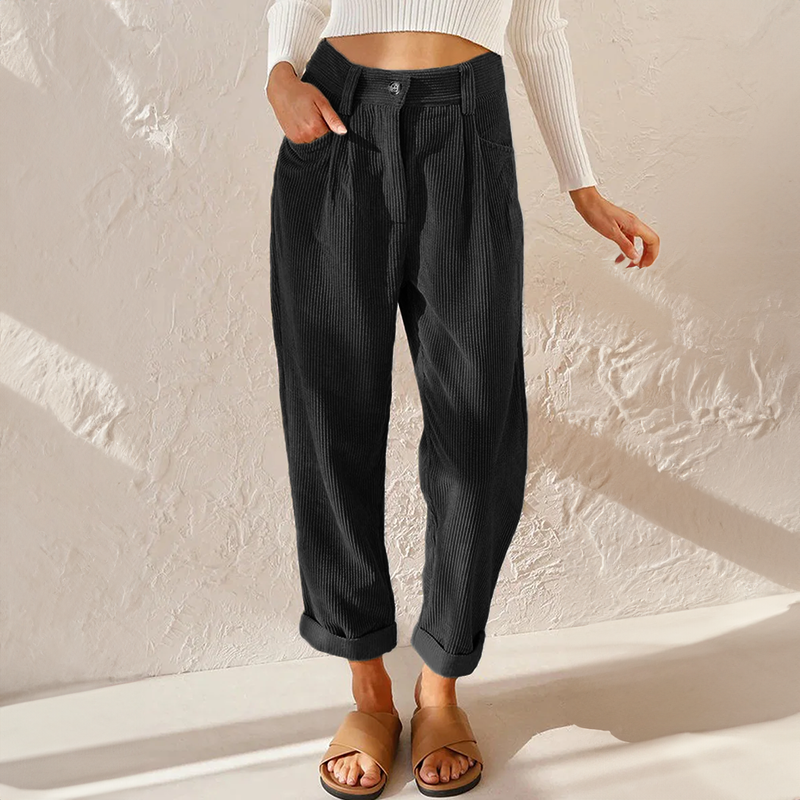 Pantalon fuselé taille haute en velours côtelé pour femme 5